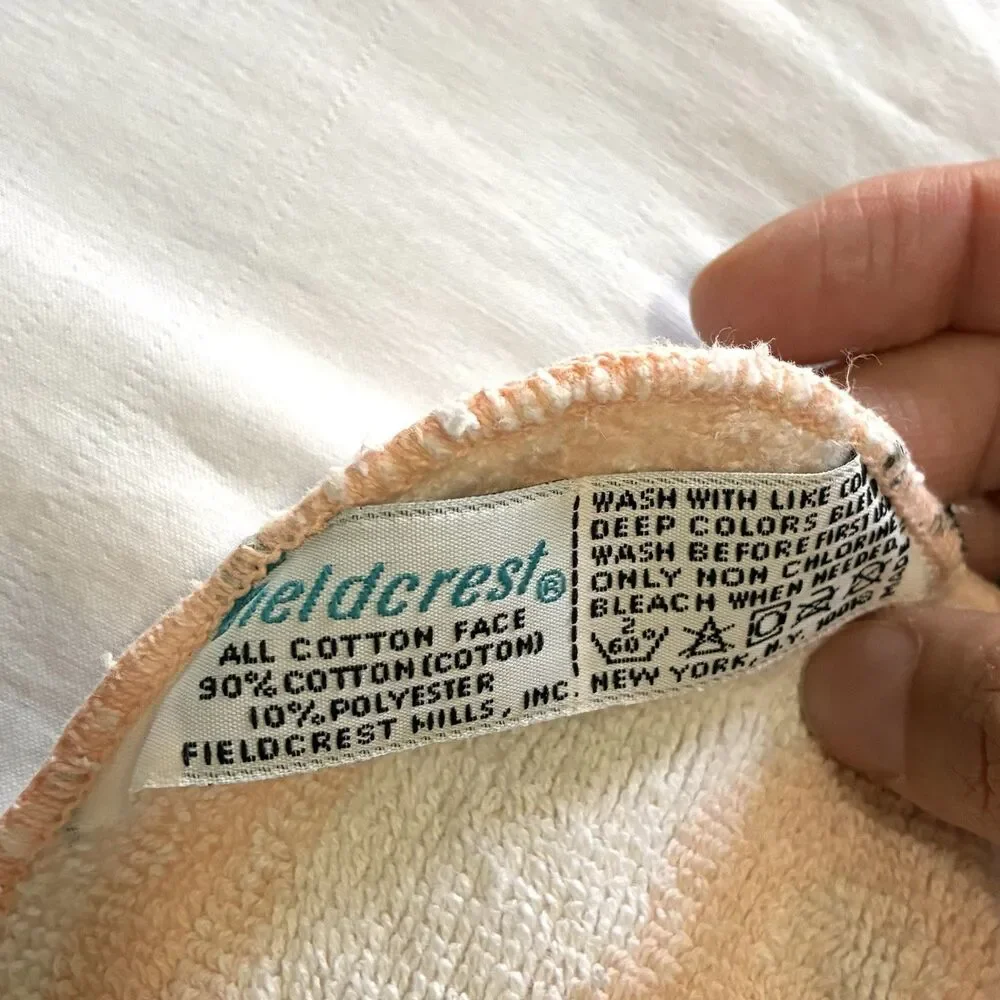 Vintage Fieldcrest Washcloth Face Towel Set of 2 Peach White Butterfly
